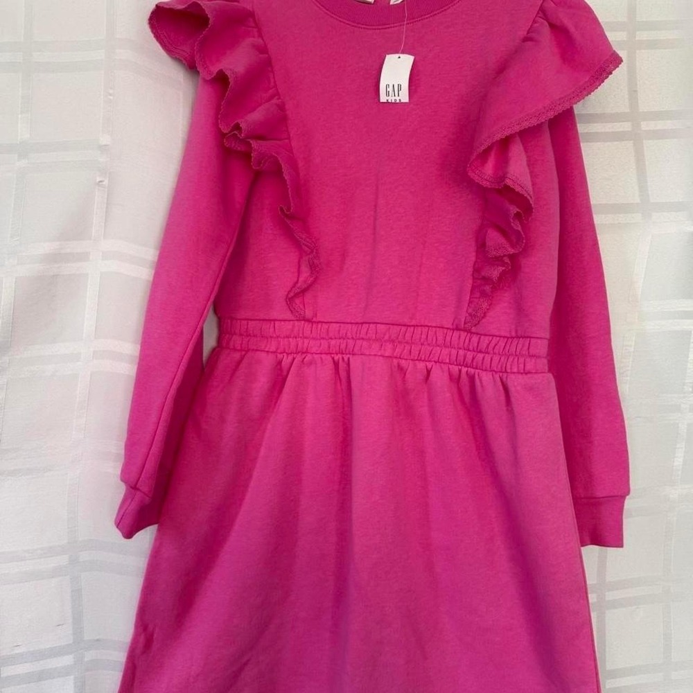 NWT Girl's GAP Kids Bright Pink Sweatshirt Dress with Ruffles
